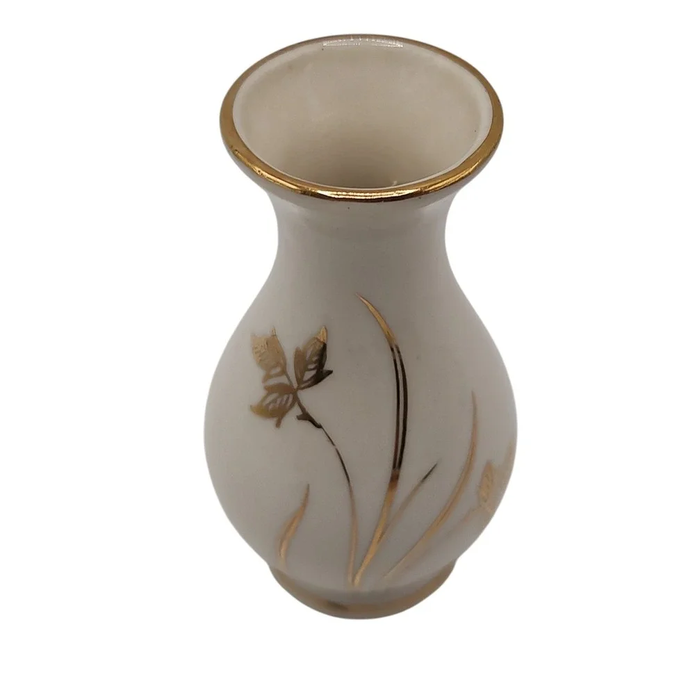Kerafina Porzellan Vase KPM Bavaria Germany‎ Cream Gold Trim Leaves